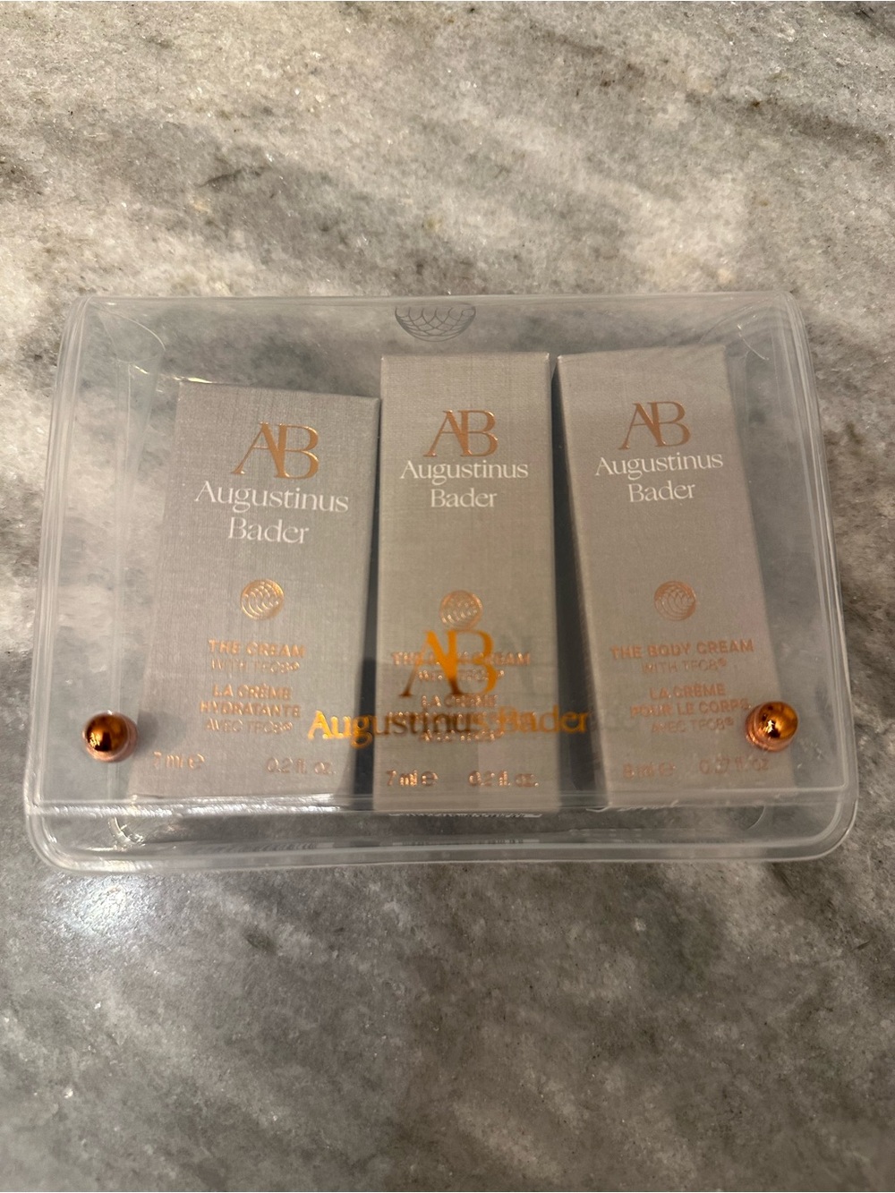 Augustinus Bader the cream, Rich Cream & Body travel Set in clear pouch 3pc New